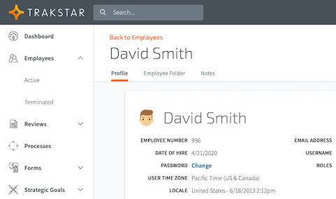 Trakstar Performance Management Software - Employees Profile
