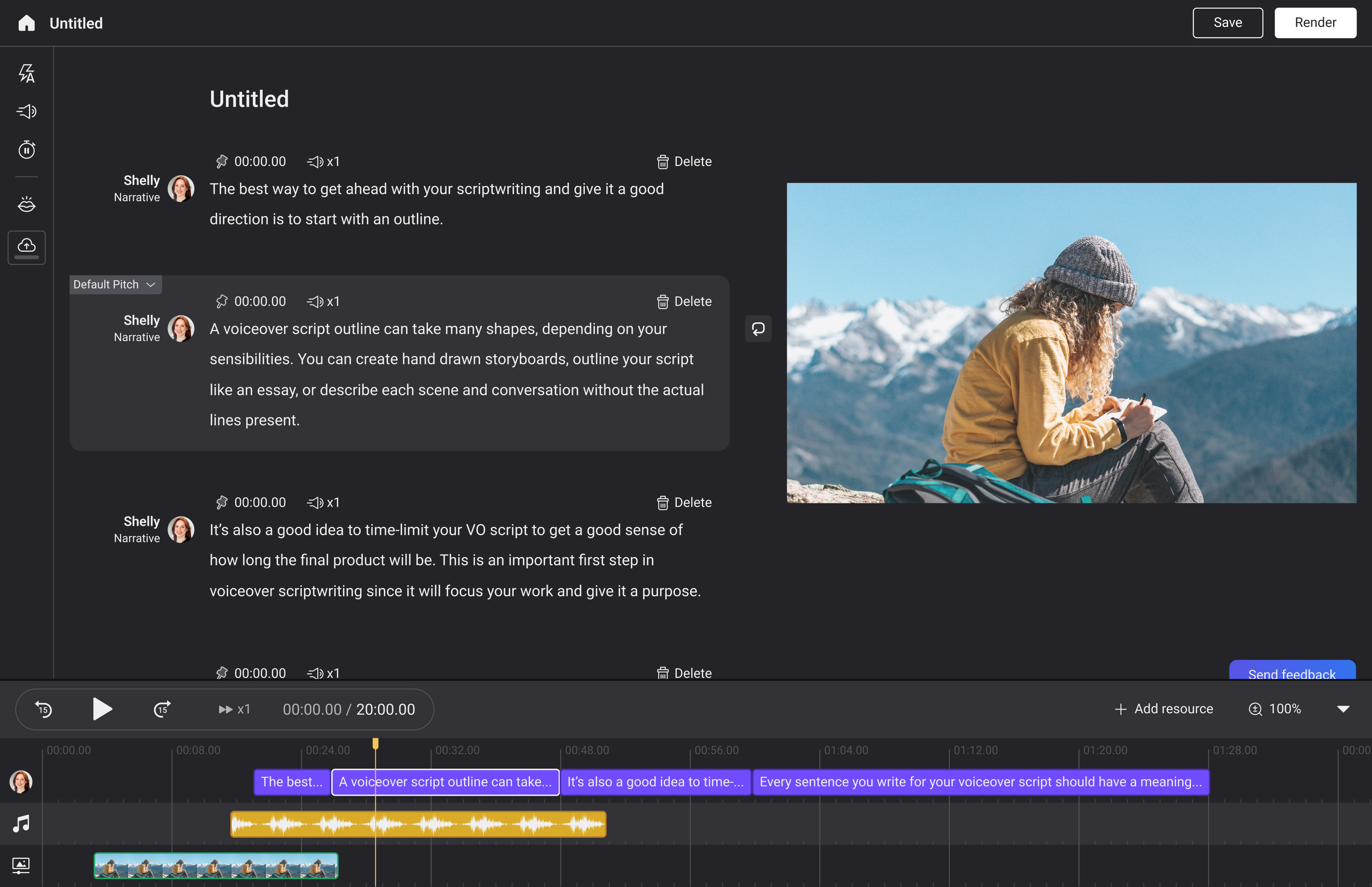 LOVO screenshot: Genny by LOVO - Workspace