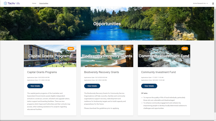 Enquire screenshot: Enquire's customisable client opportunity portal