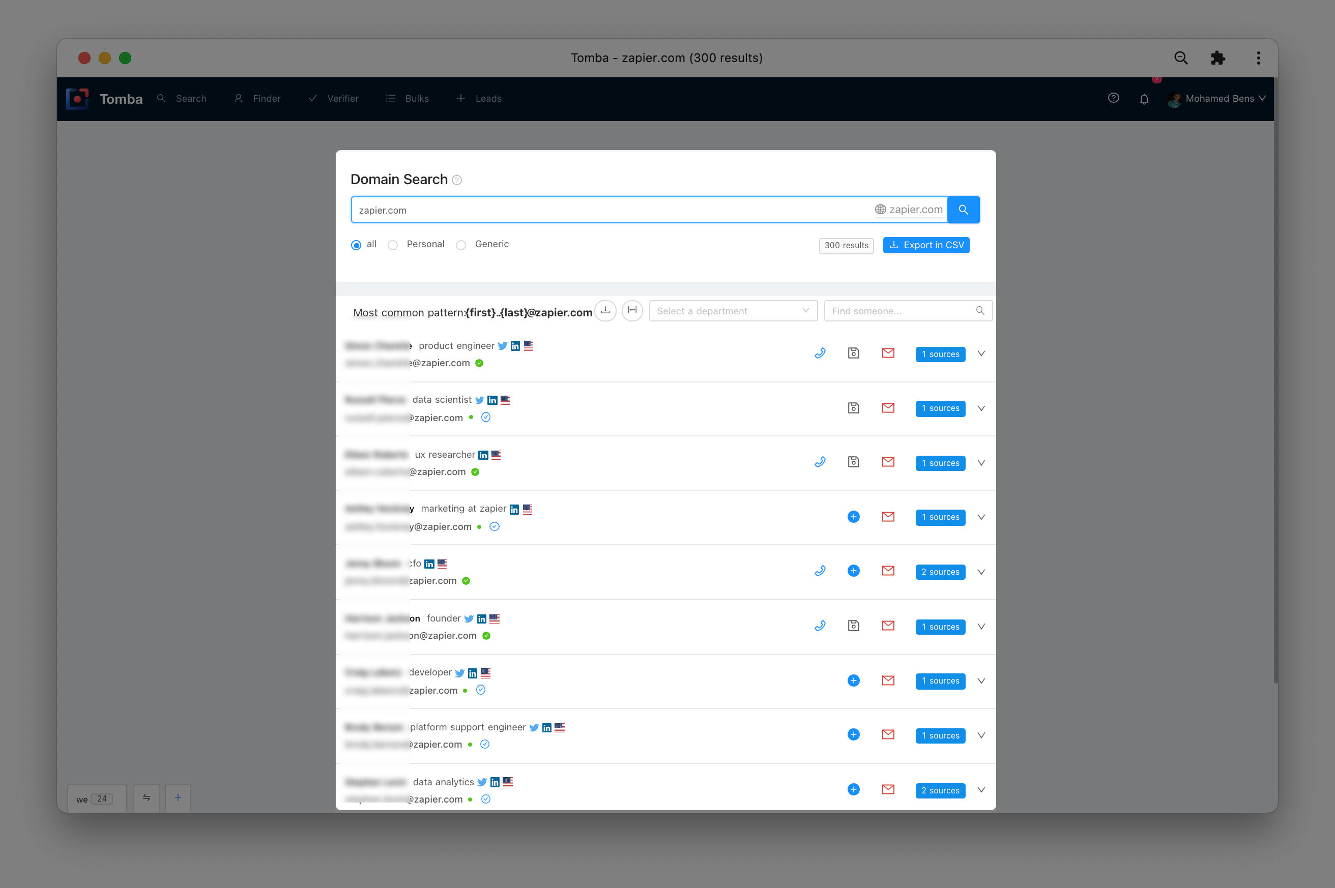 Tomba Email Finder screenshot: domain search