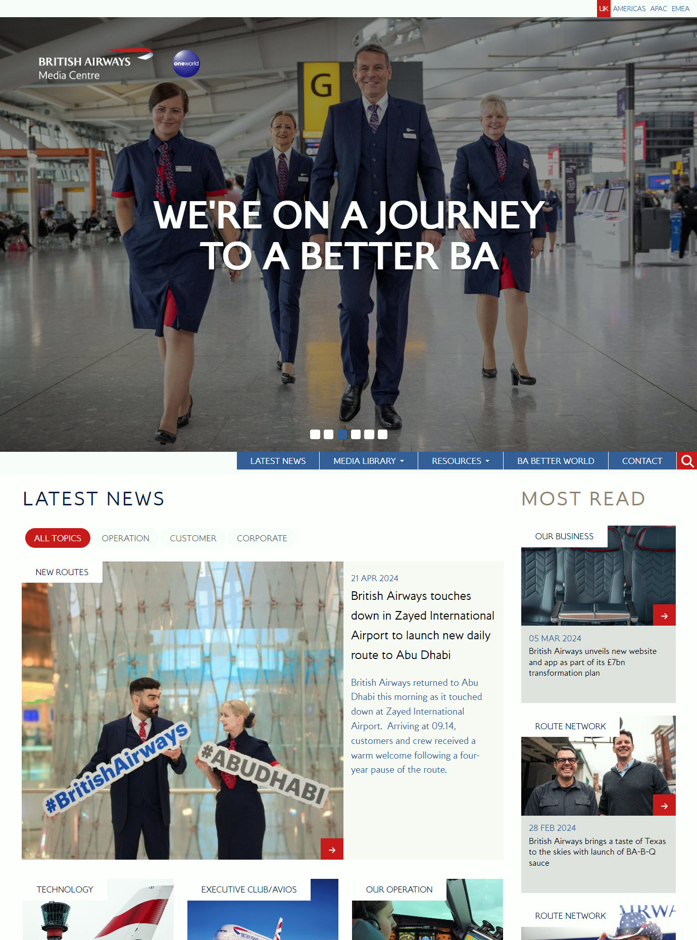 PressArea screenshot: PressArea British Airways Press Centre homepage