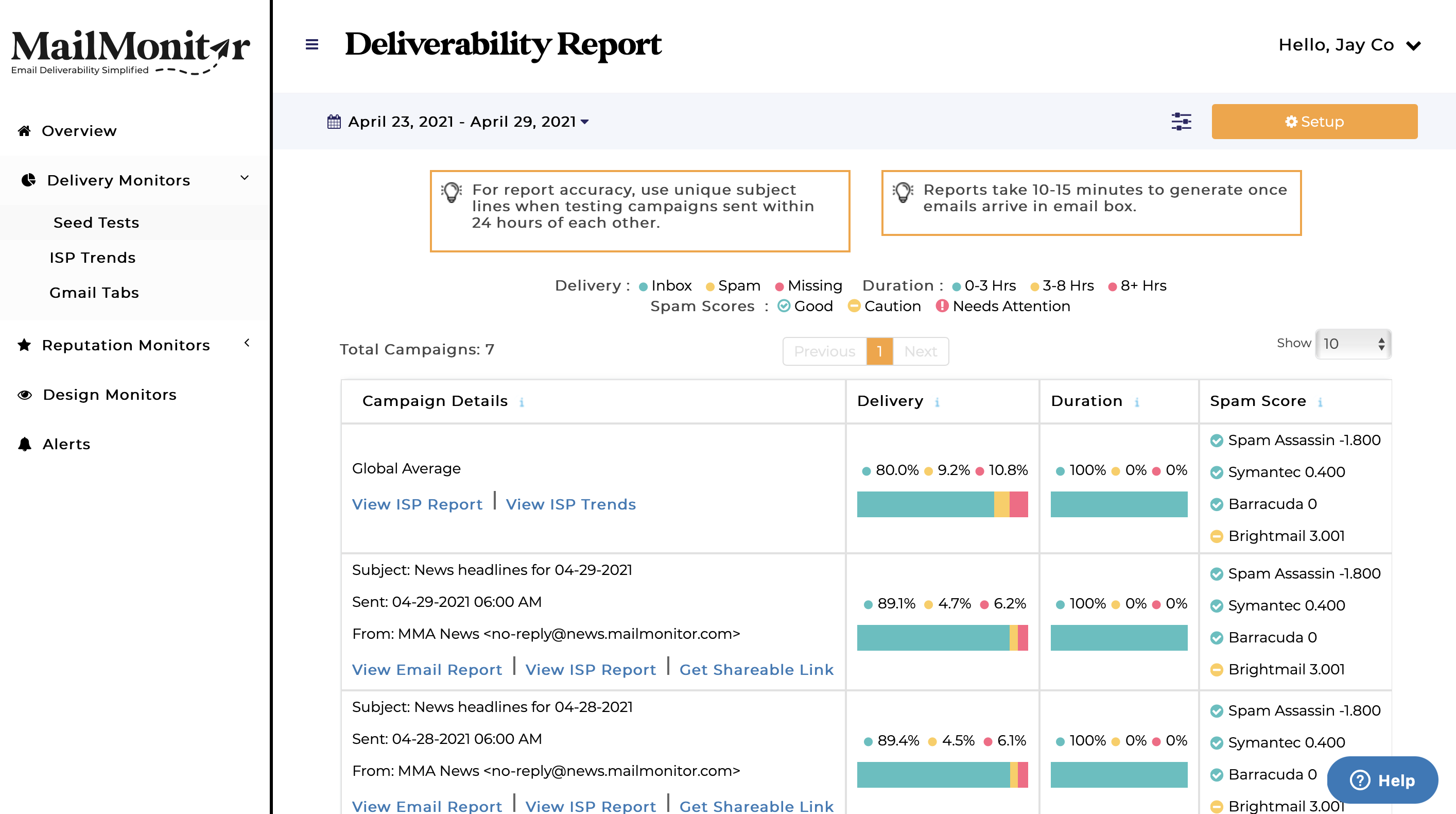 Deliverability Report