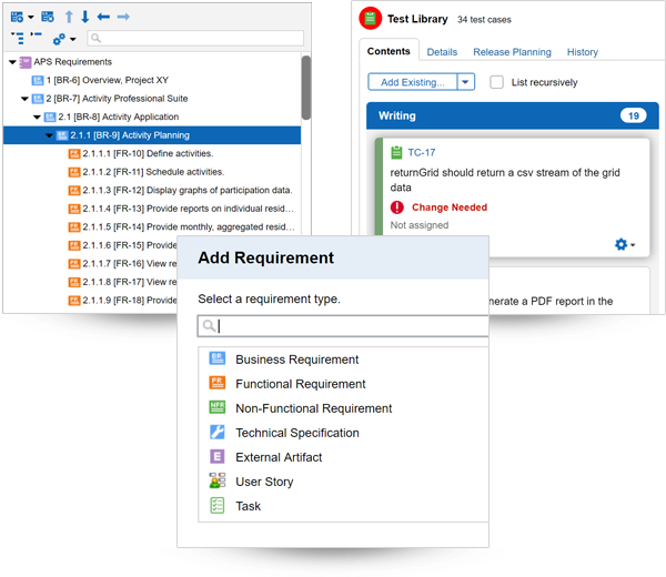 Add requirements via the requirements management module to facilitate reviews