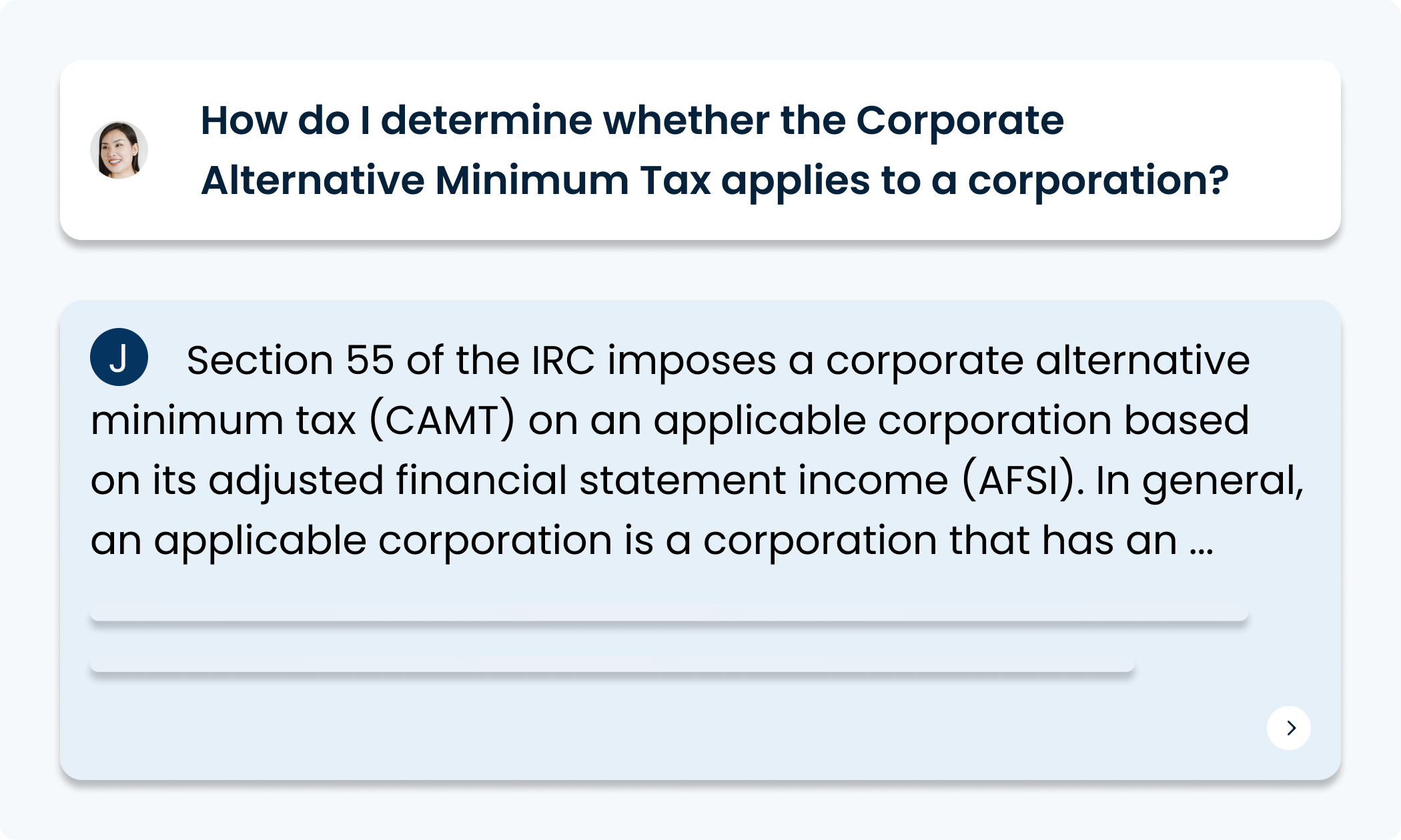 Ask Blue J screenshot: Ask Blue J Chat