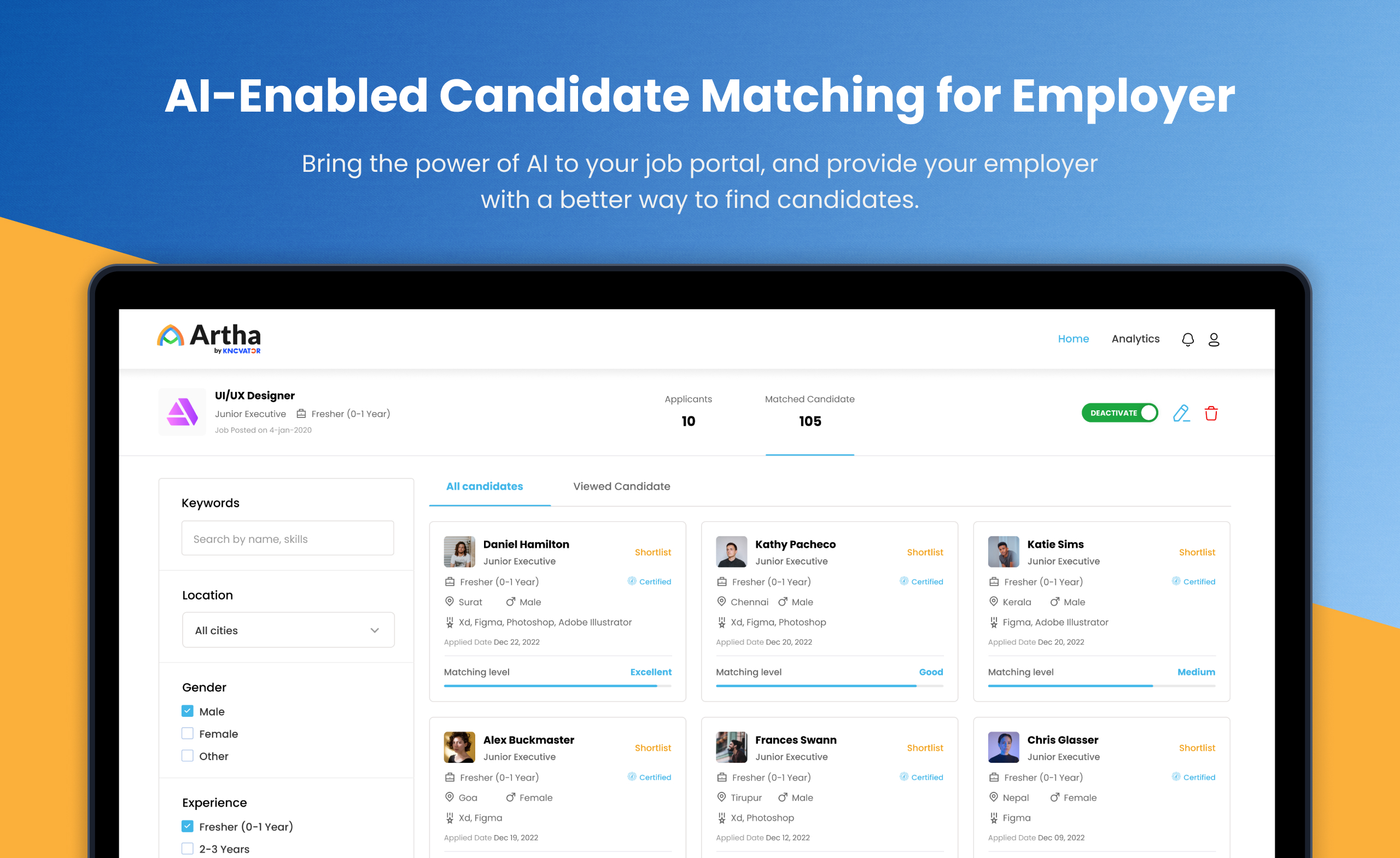 AI-Enabled Candidate Matching for Employer
Bring the power of AI to your job portal, and provide your employer with a better way to find candidates.