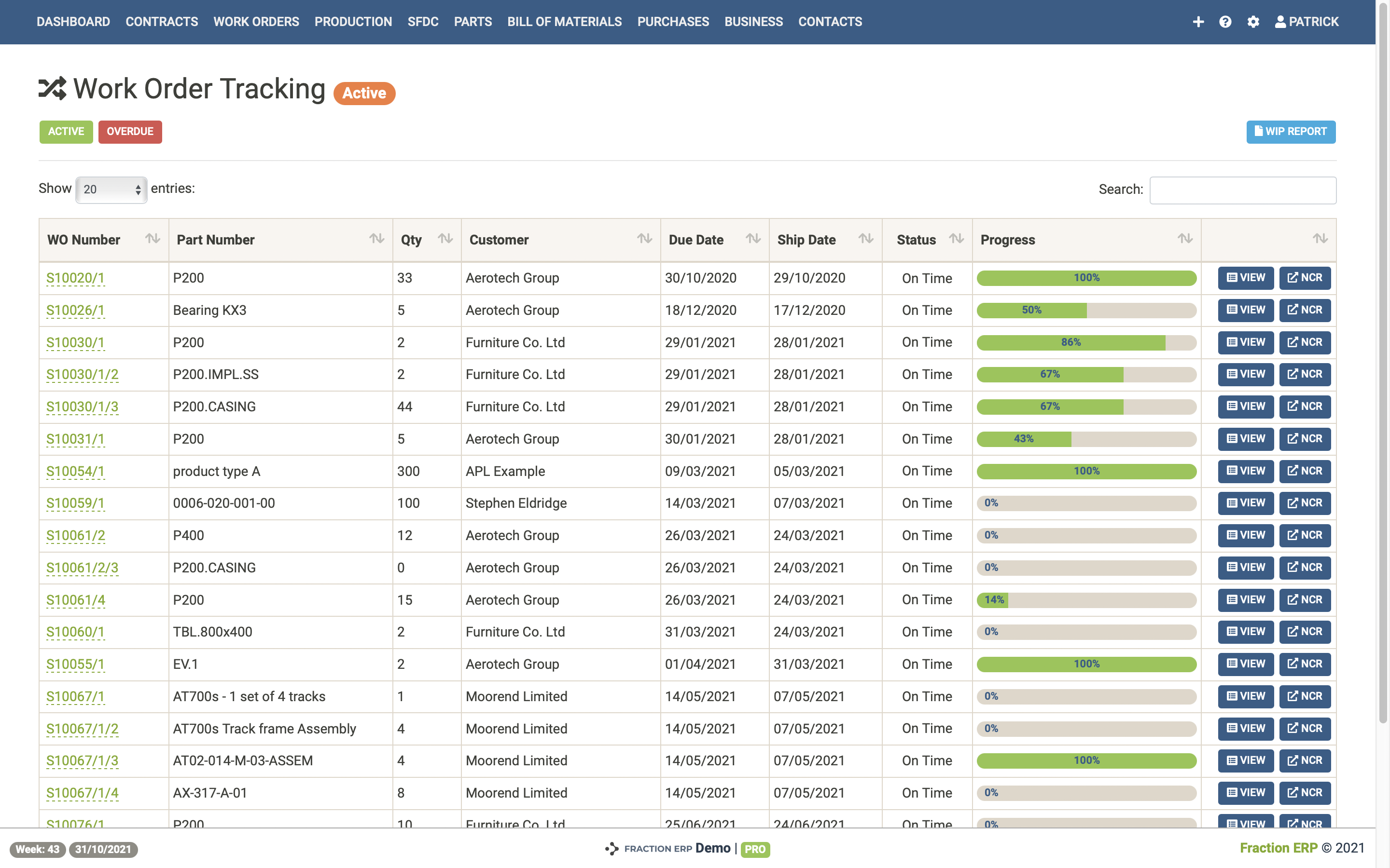 Fraction ERP Software - Production tracking (with visual progress bars)
