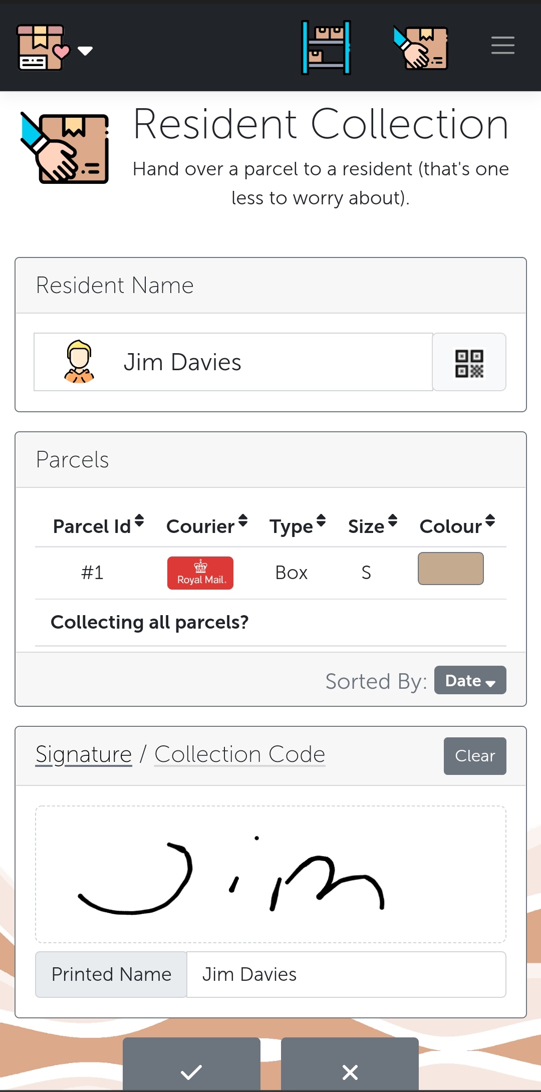 On collection, the recipient can either sign for their parcel digitally or provide their collection code to confirm pick up.