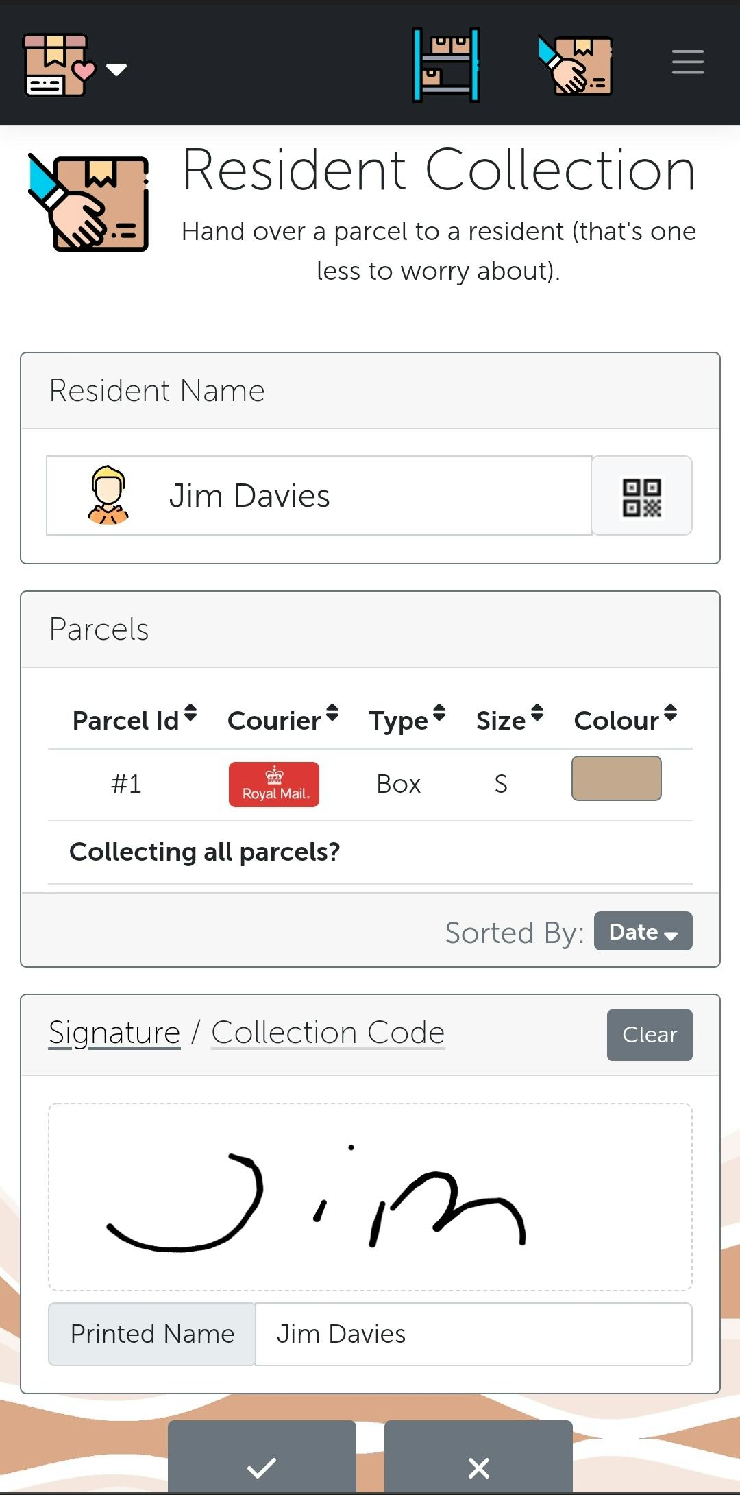 WookiPost Software - On collection, the recipient can either sign for their parcel digitally or provide their collection code to confirm pick up.