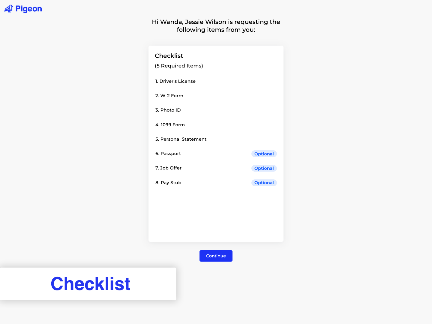 Pigeon Documents screenshot: Checklist