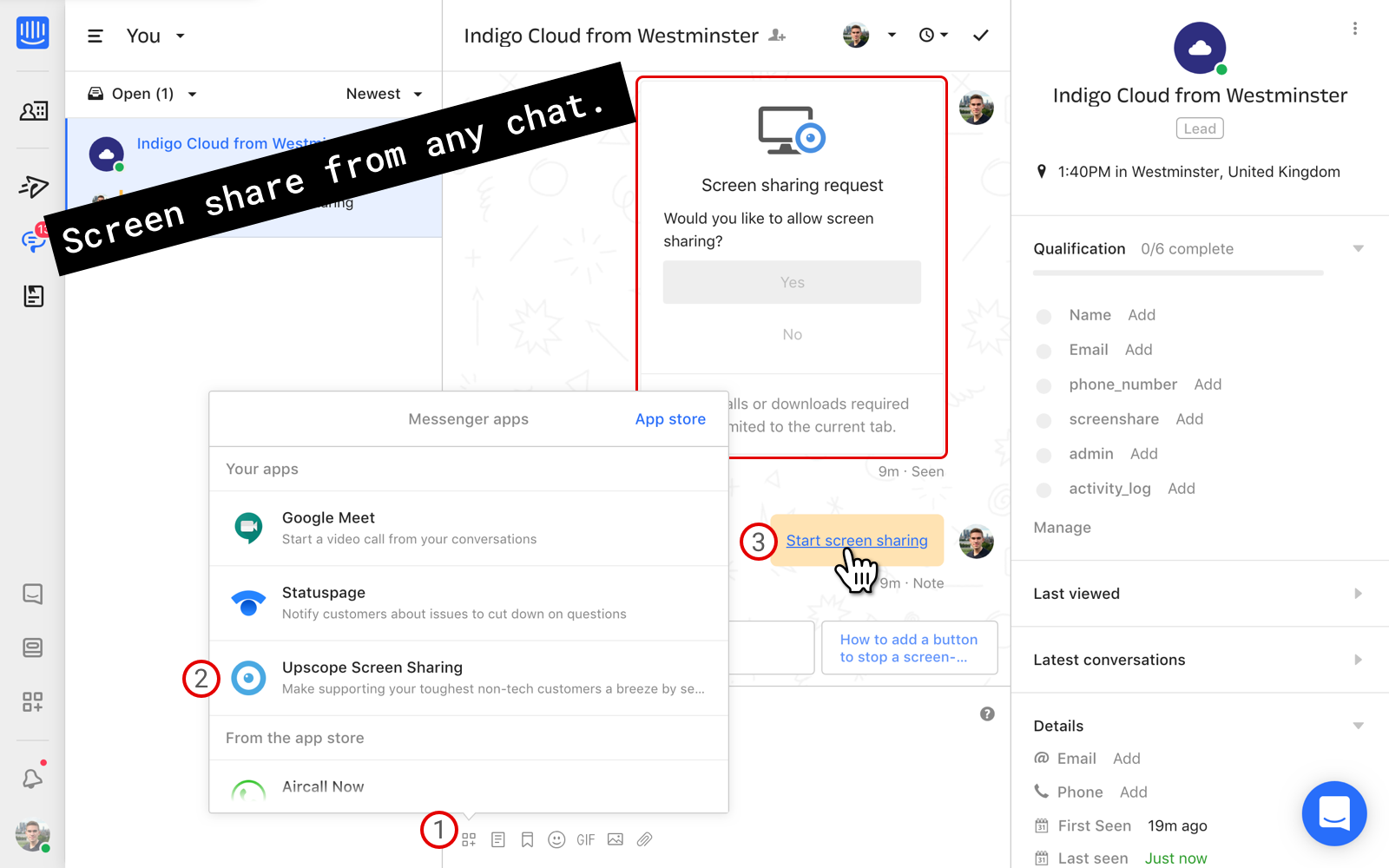 Upscope screenshot: Upscope screensharing from chat