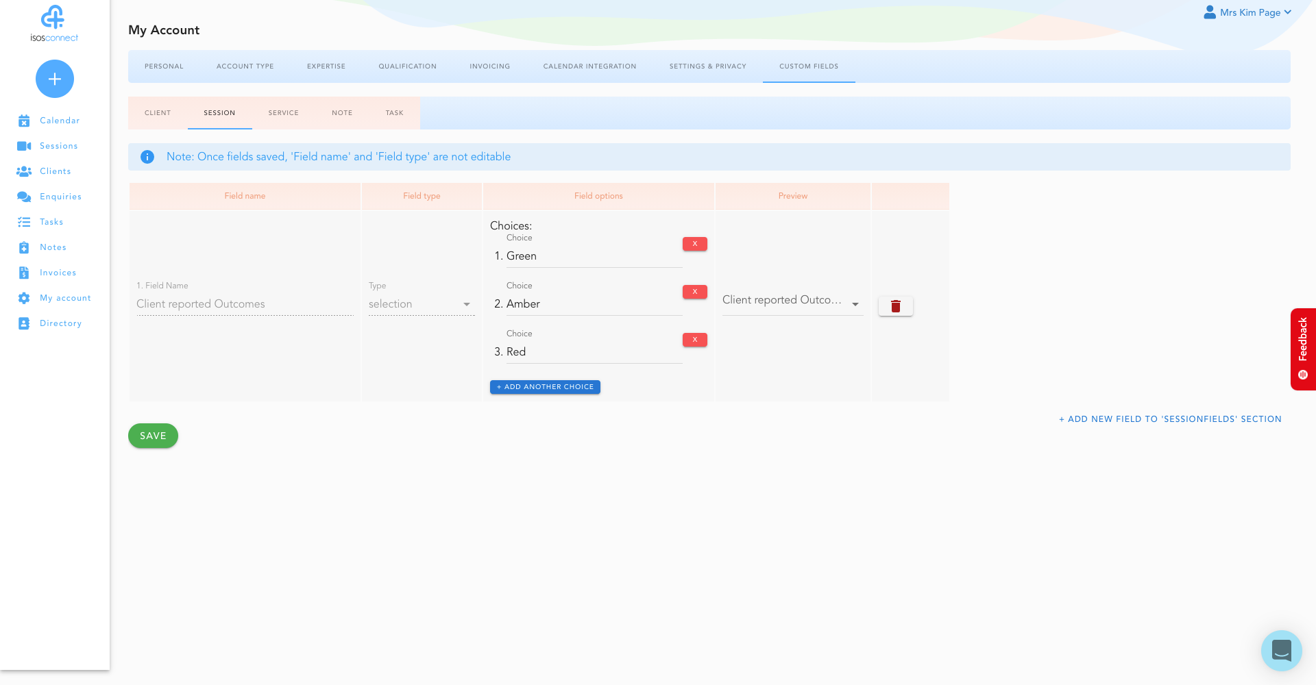 isosconnect screenshot: customisable records through the platform