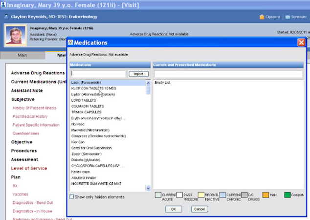 Praxis EMR screenshot: The software provides patient charts with discrete data fields for entering medication