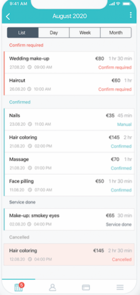 Glambook screenshot: Glambook appointments