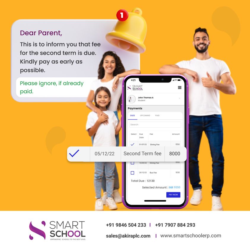 Instant notification to parents, and students