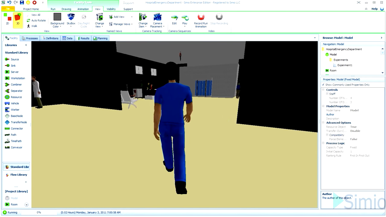 Simio Software - The camera function allows users to follow behind a moving entity