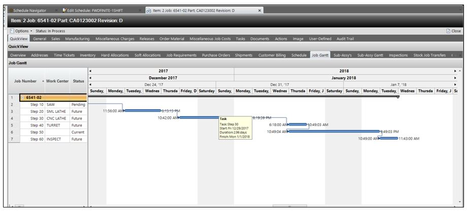 E2 Manufacturing System Software - Job Gantt