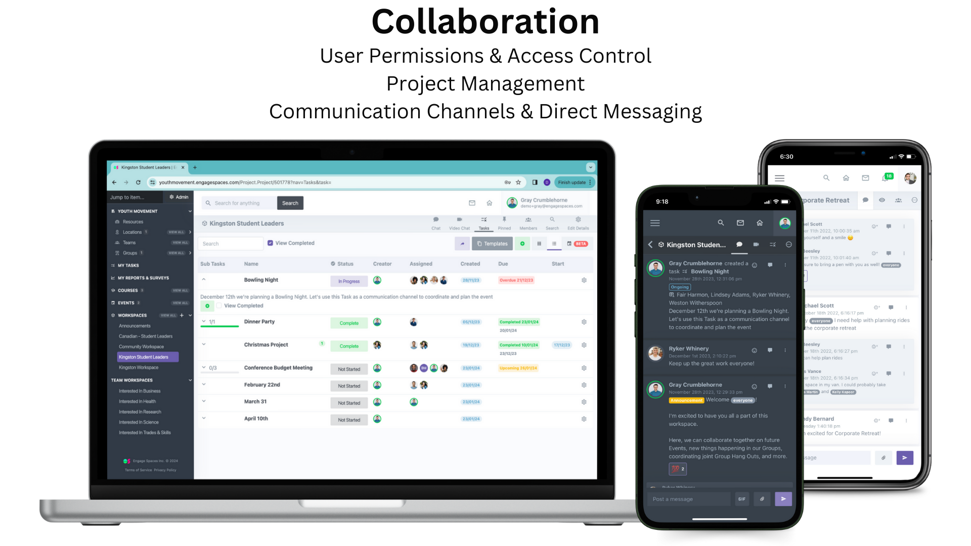 Work together with robust collaboration tools like designated workspaces, task management systems, message priority identifiers, message threading, and direct messages