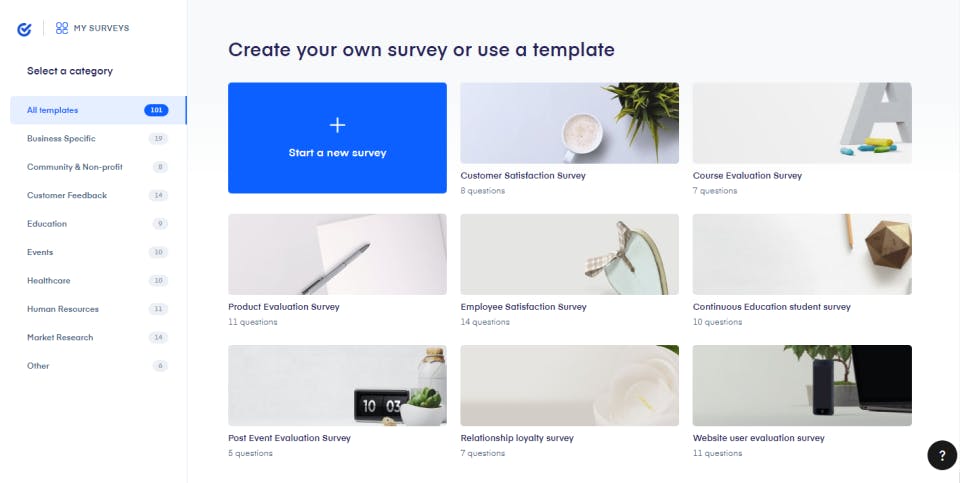 <p style="text-align: center;"><span style="font-weight: 400;">Survey templates in Survio</span></p>
