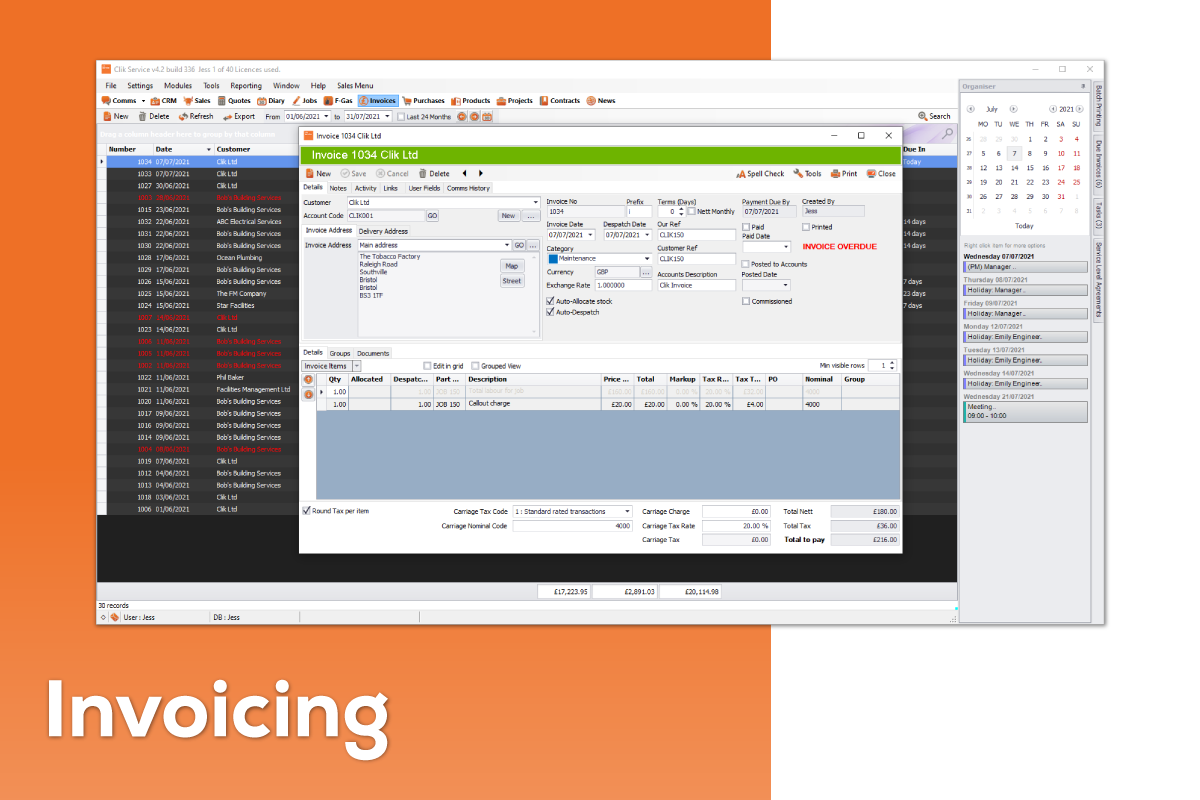 Clik Service Software - Clik Service Invoicing