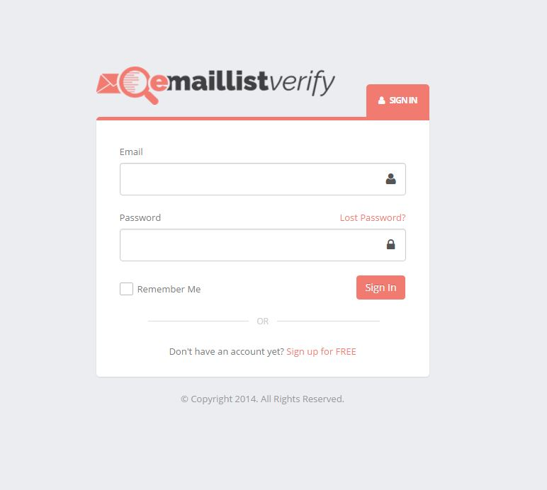 EmailListVerify's login page