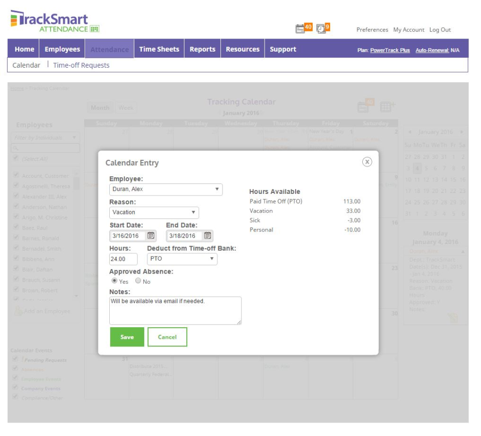 TrackSmart Attendance Software - Calendar Events - thumbnail