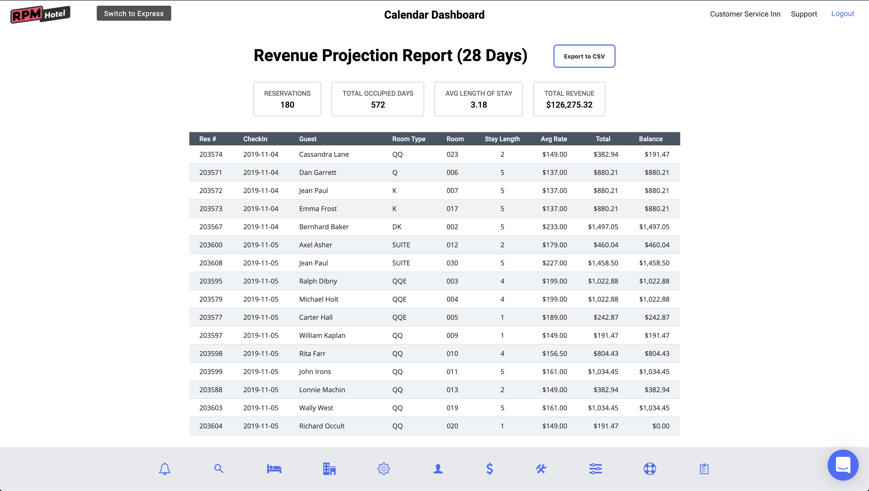 Vital Guest screenshot: Vital Guest calendar dashboard