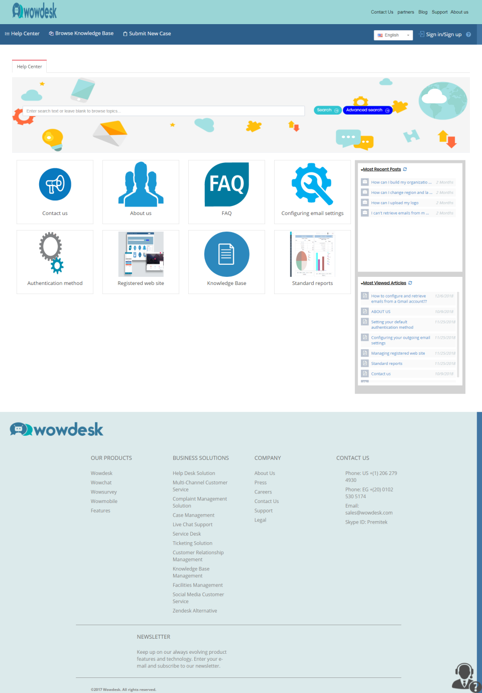 Wowdesk Software - The self service portal lets customers access the knowledge base, submit cases, read FAQs, and more