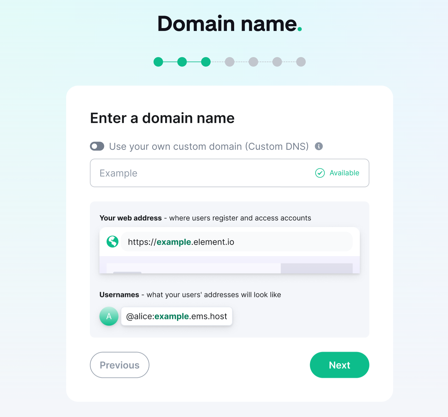 Customer domain addresses
