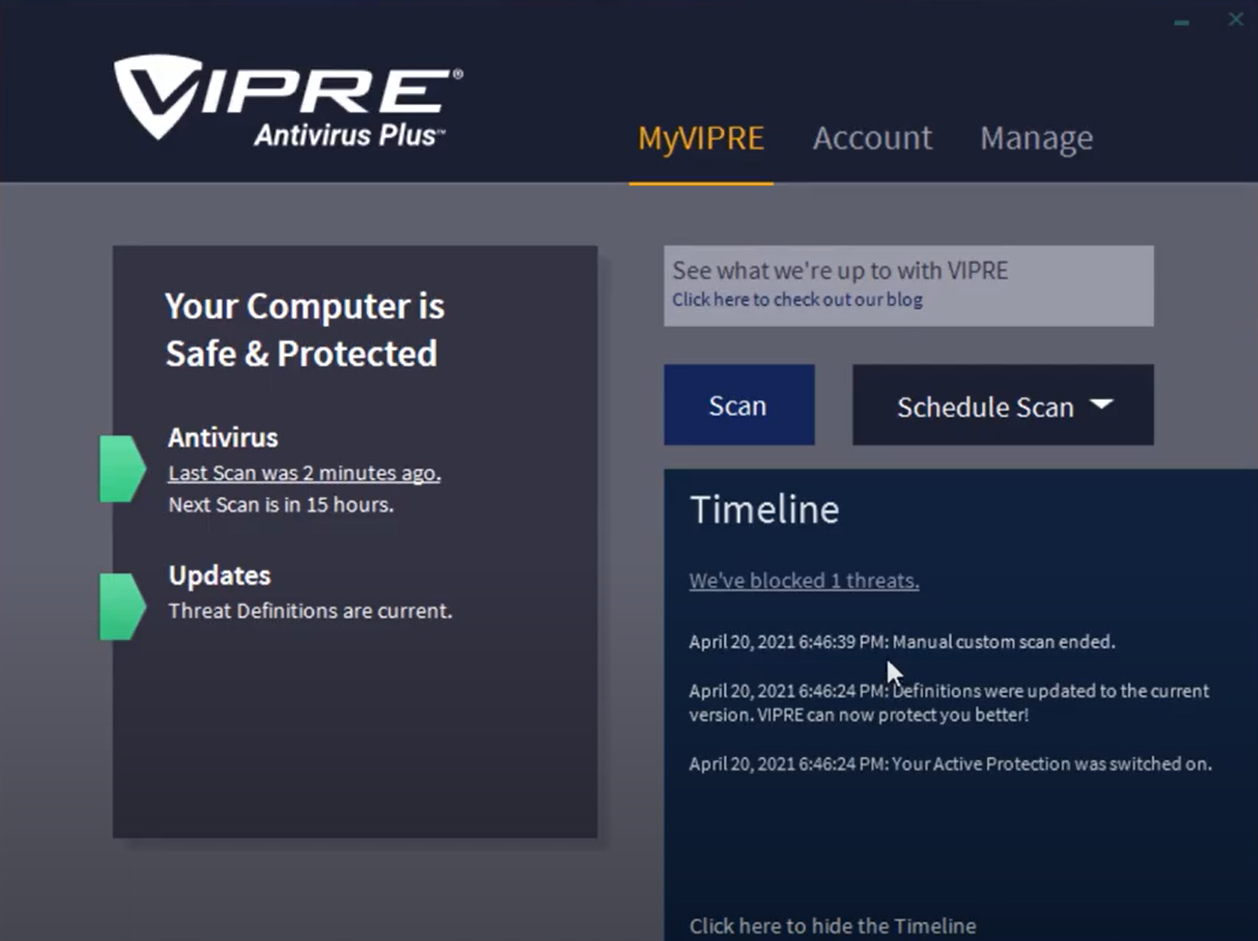 VIPRE Antivirus Plus Software - VIPRE Antivirus Plus schedule scan