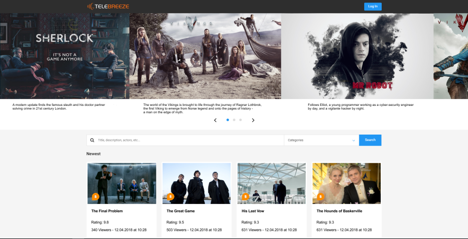 Telebreeze video hosting website screenshot