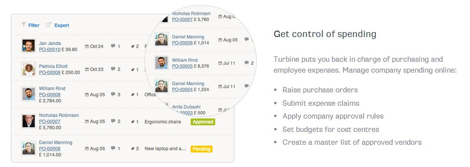 Turbine screenshot: Get control of spending