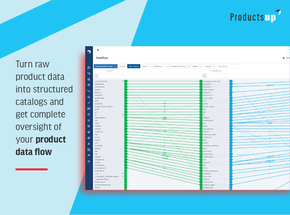 Productsup Data flow - Turn raw product data into structured catalogs and get complete oversight of your product data flow.