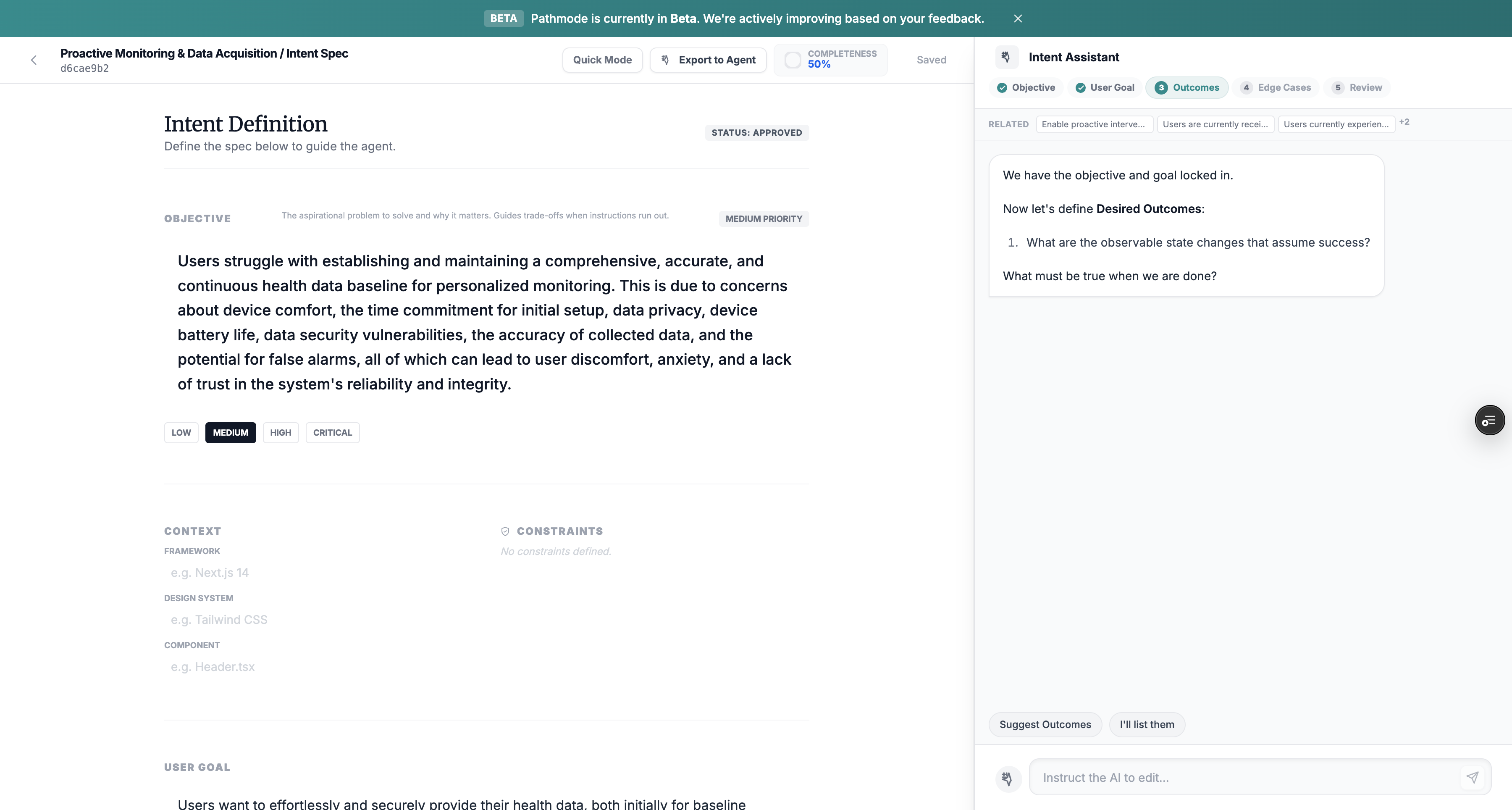 Pathmode screenshot: Pathmode IntentSpec Detail	