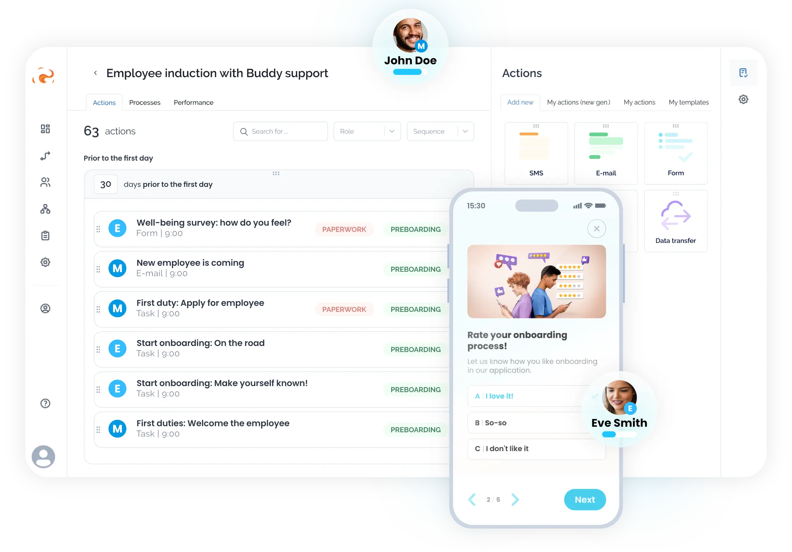 Gamfi screenshot: Gamfi HR panel on desktop and user portal on mobile