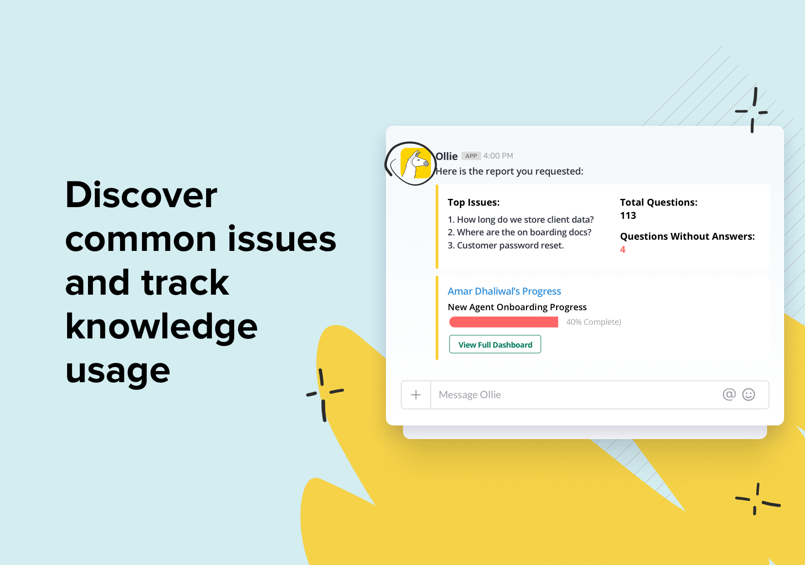 Discover common issues and track knowledge usage with powerful analytics.