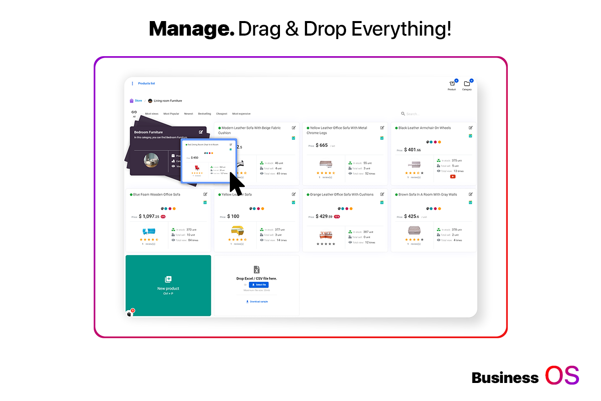 Selldone screenshot: Effortless inventory management with drag and drop.