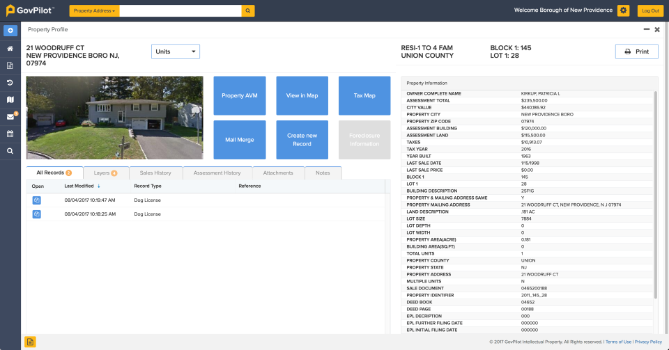 GovPilot Software - GovPilot property profile screenshot