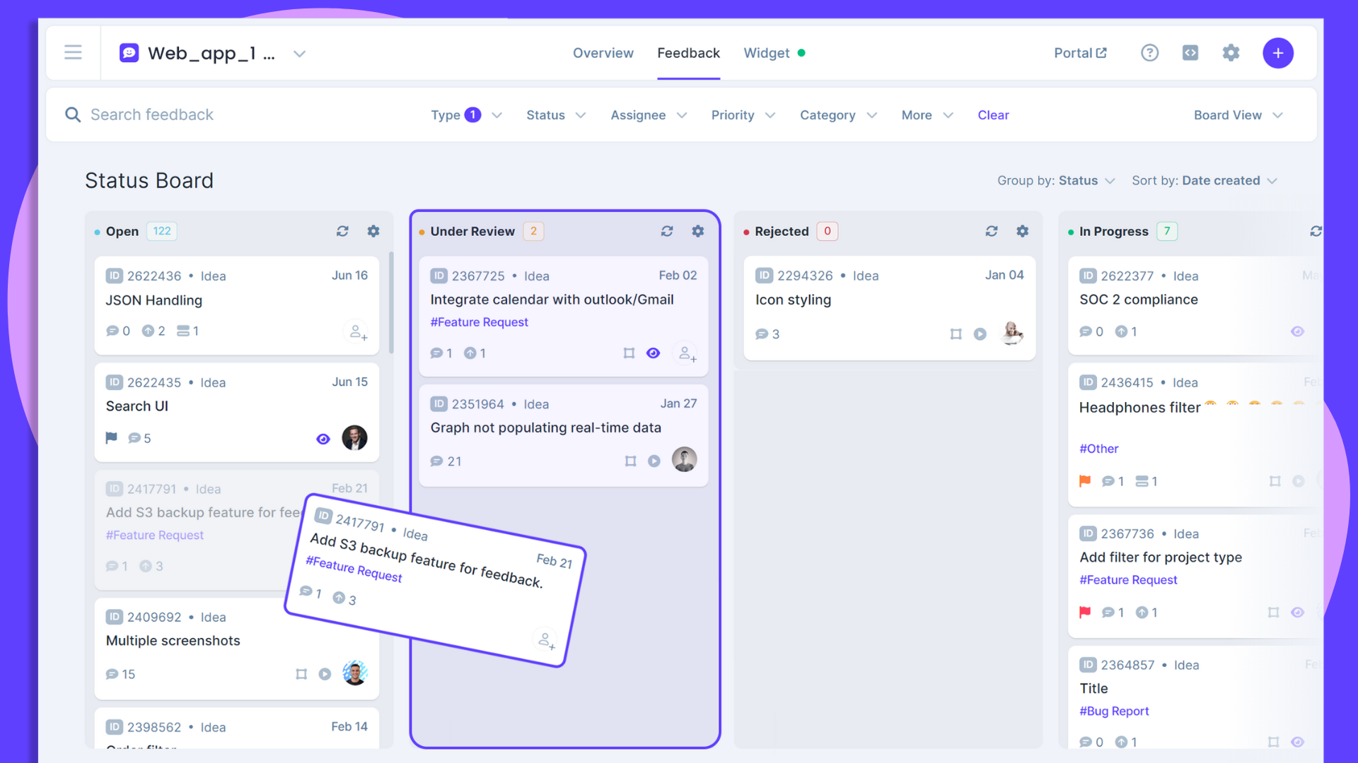 Manage it all in one beautiful home for all your user insights. Reduce feedback management overhead by 70% and improve time to closure by 10X with standardized, centralized feedback and helpful integrations.