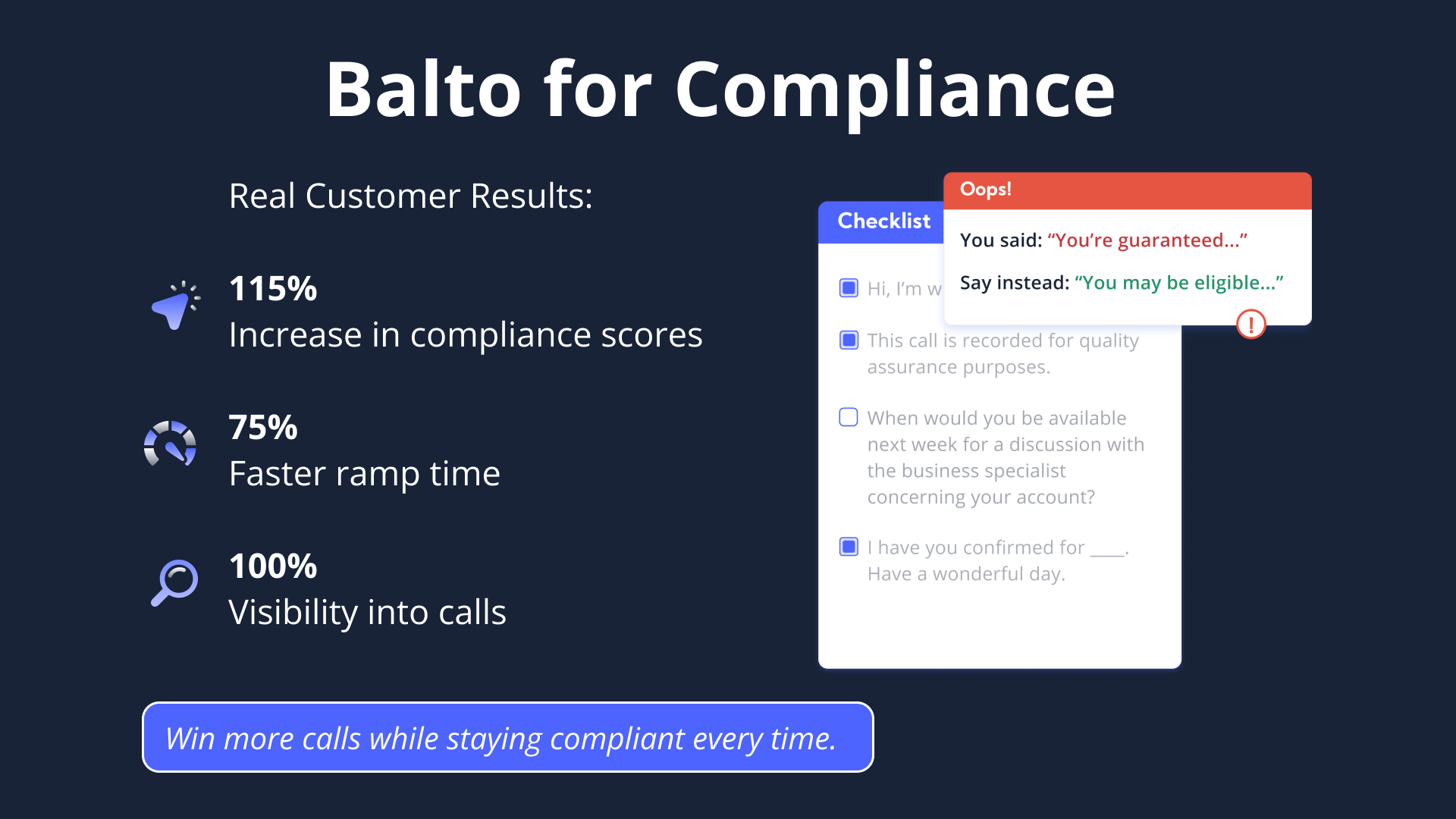 Win more calls while staying compliant every time.