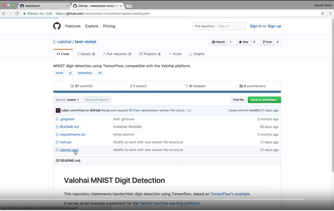 Valohai Software - MNIST digit detection using TensorFlow lets users analyze codes and run scripts