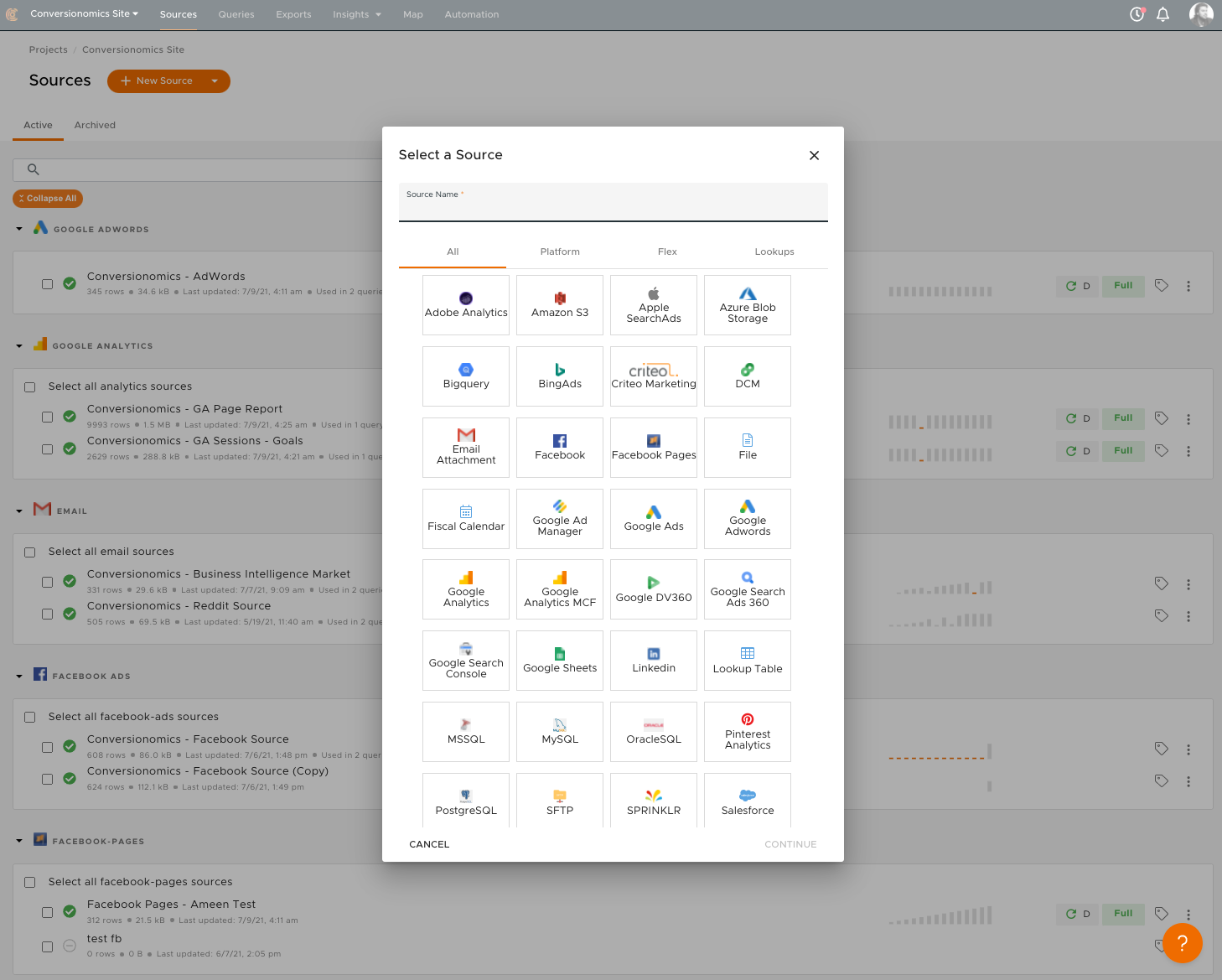 Conversionomics screenshot: Easily connect to unlimited API's with our built-in connectors