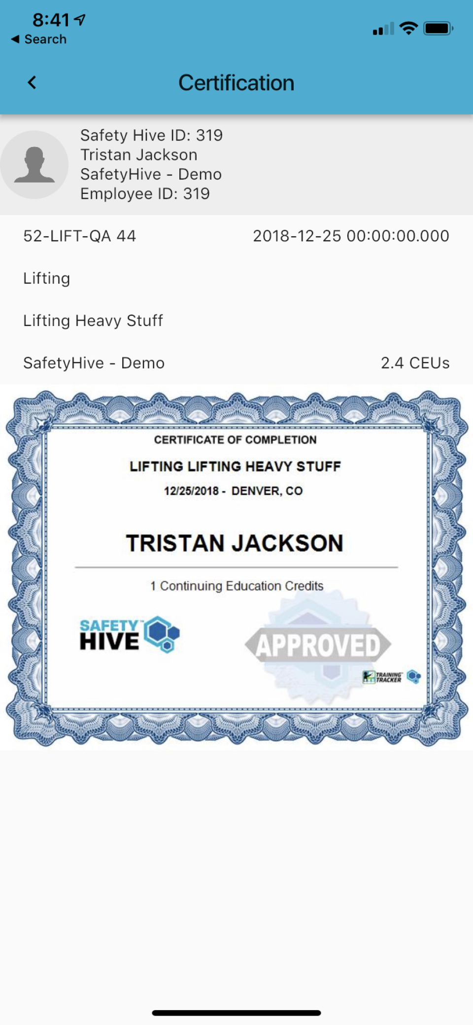 Safety Hive Suite Software - The solution comes with in-built certifications that allow users to access history and upcoming certifications