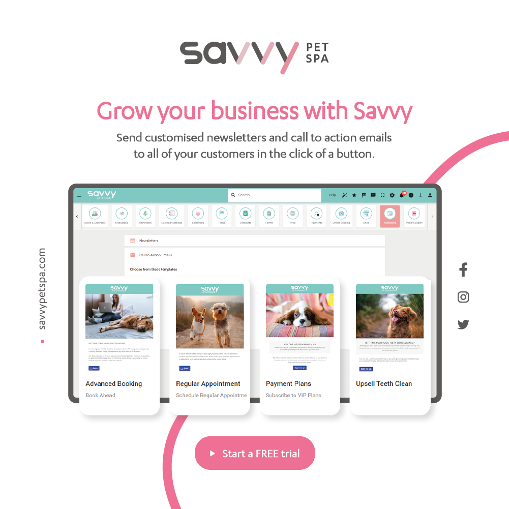 Use Savvy Pet Spa's email marketing suite to showcase and upsell your products.