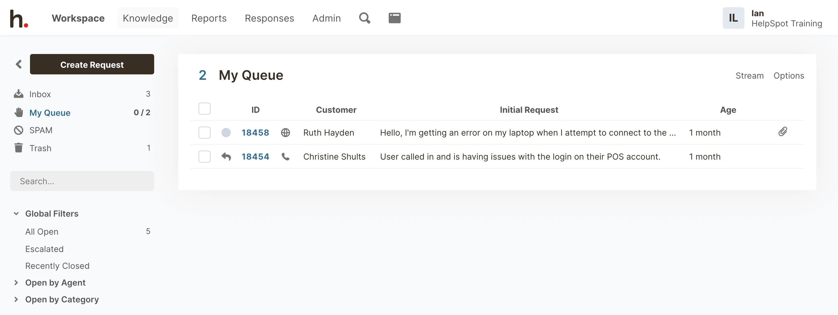 HelpSpot screenshot: My Queue