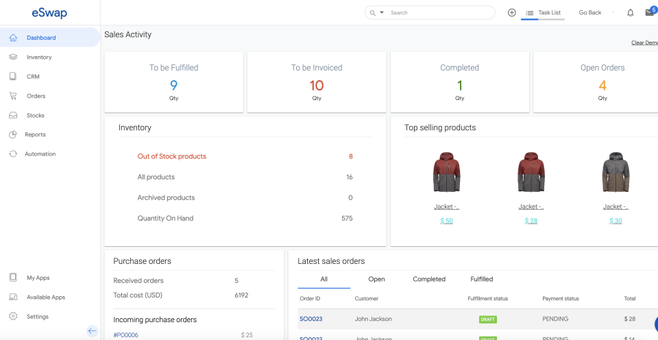 eSwap Software - eSwap dashboard