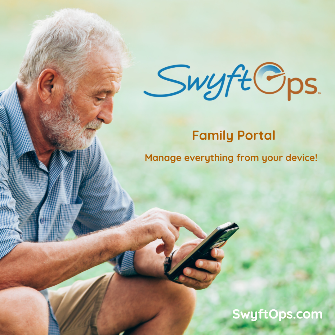 SwyftOps - Family Portal. An easy-to-use platform designed for your clients to monitor and manage their care schedule, invoices, and much more.
