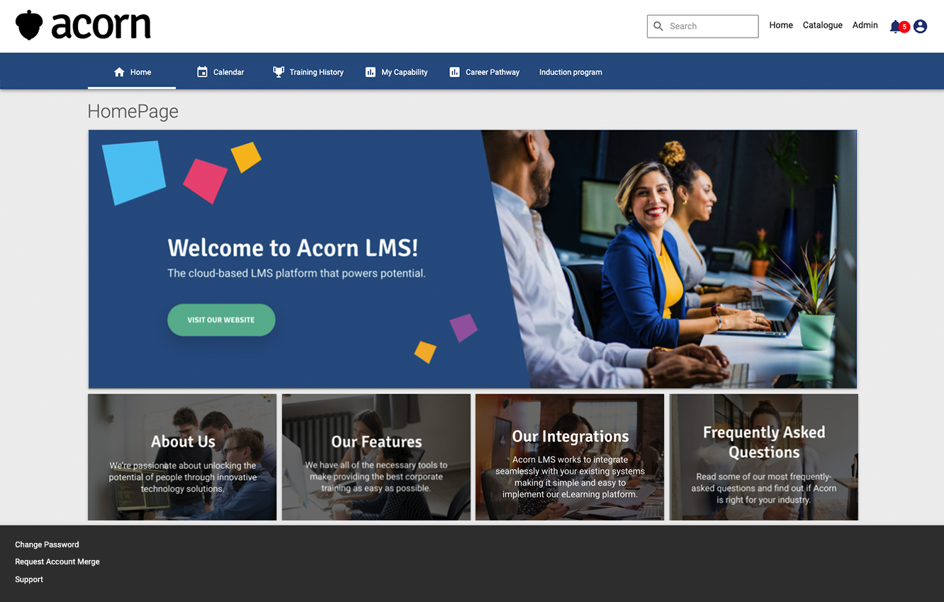 Acorn Software - Home Page Dashboard