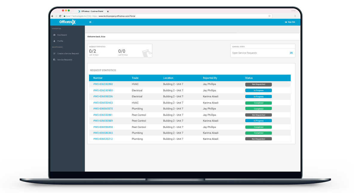 Officetrax Facilities Software - Real time status
