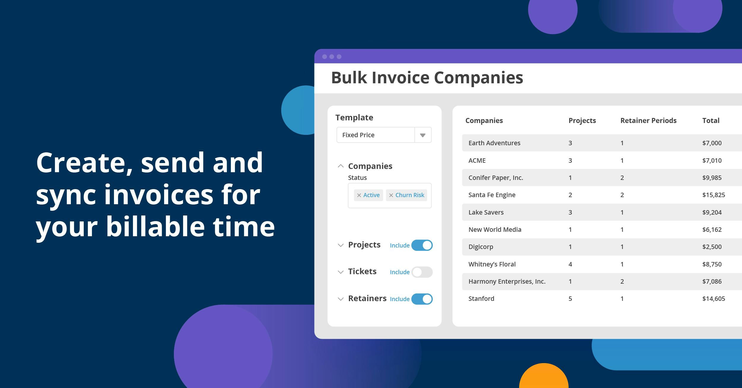 Accelo Software - Billing - Create, send and sync invoices for your billable time