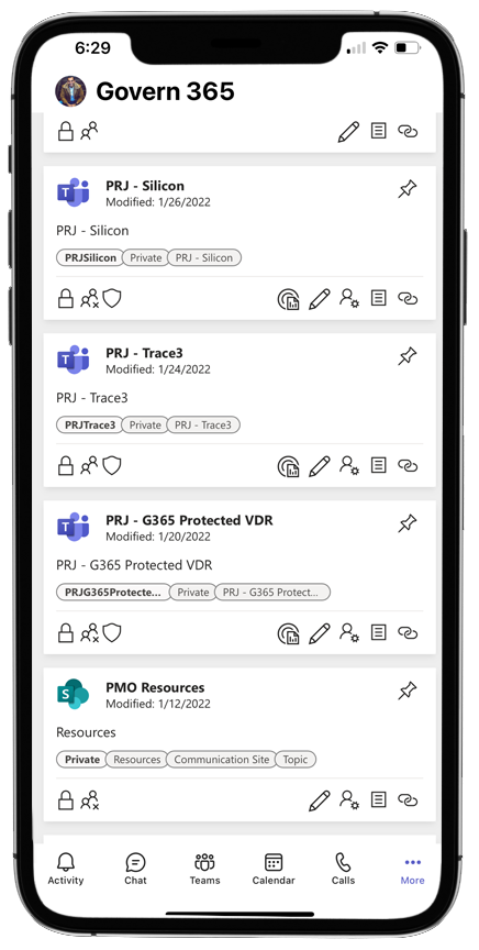 Govern 365 mobile interface
